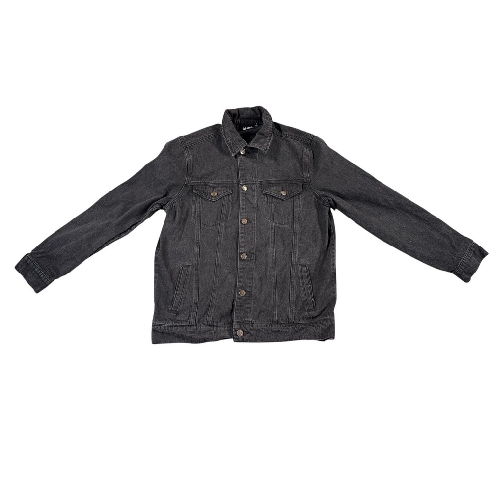 ACDC Jacket Mens Small‎ Black Denim Back in Black Button Up Pockets Long Sleeve